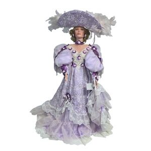 Rustie Joline Porcelain 39 inch Doll beaded Purple Gown Feathered Hat Collector